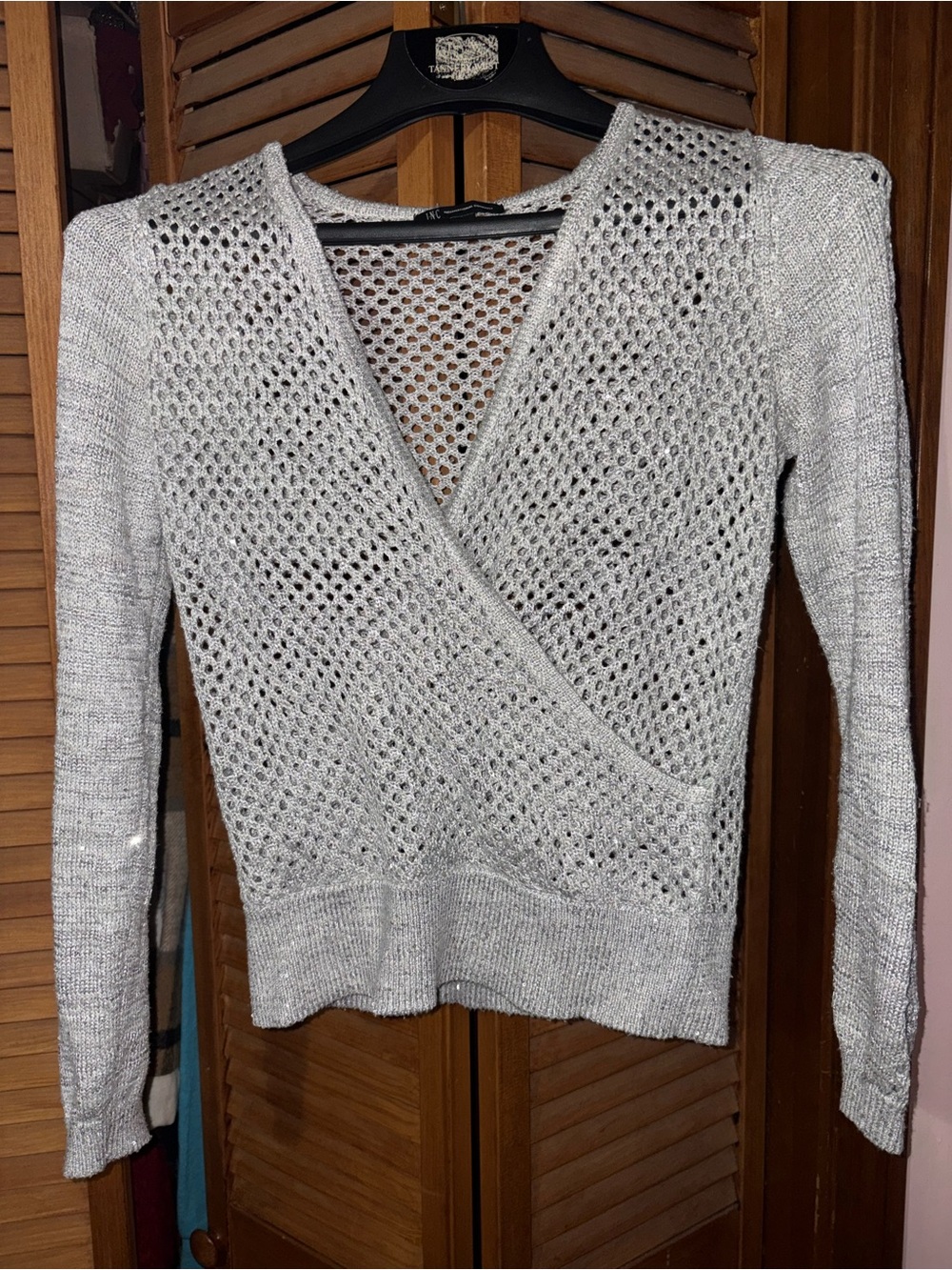 INC sparkly cross front sweater.